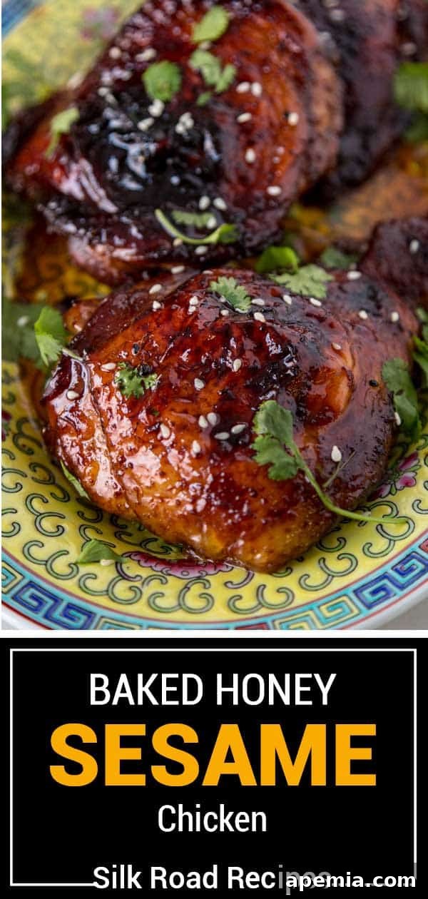 Titled image of homemade Chinese honey sesame chicken, perfect for a family meal