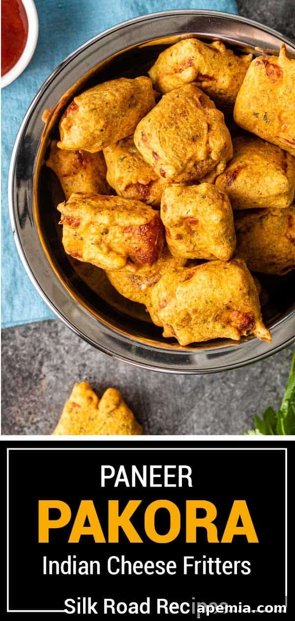 titled image (and shown): vibrant image of paneer pakora, an Indian cheese fritter, highlighting the golden color and appetizing presentation