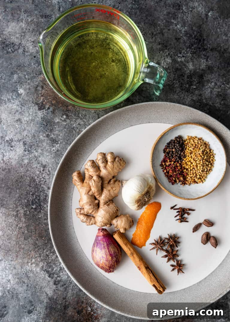 oil, spices, orange peel and shallot for steeping chinese chili oil