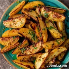 overhead: plate of crispy greek roasted potatoes