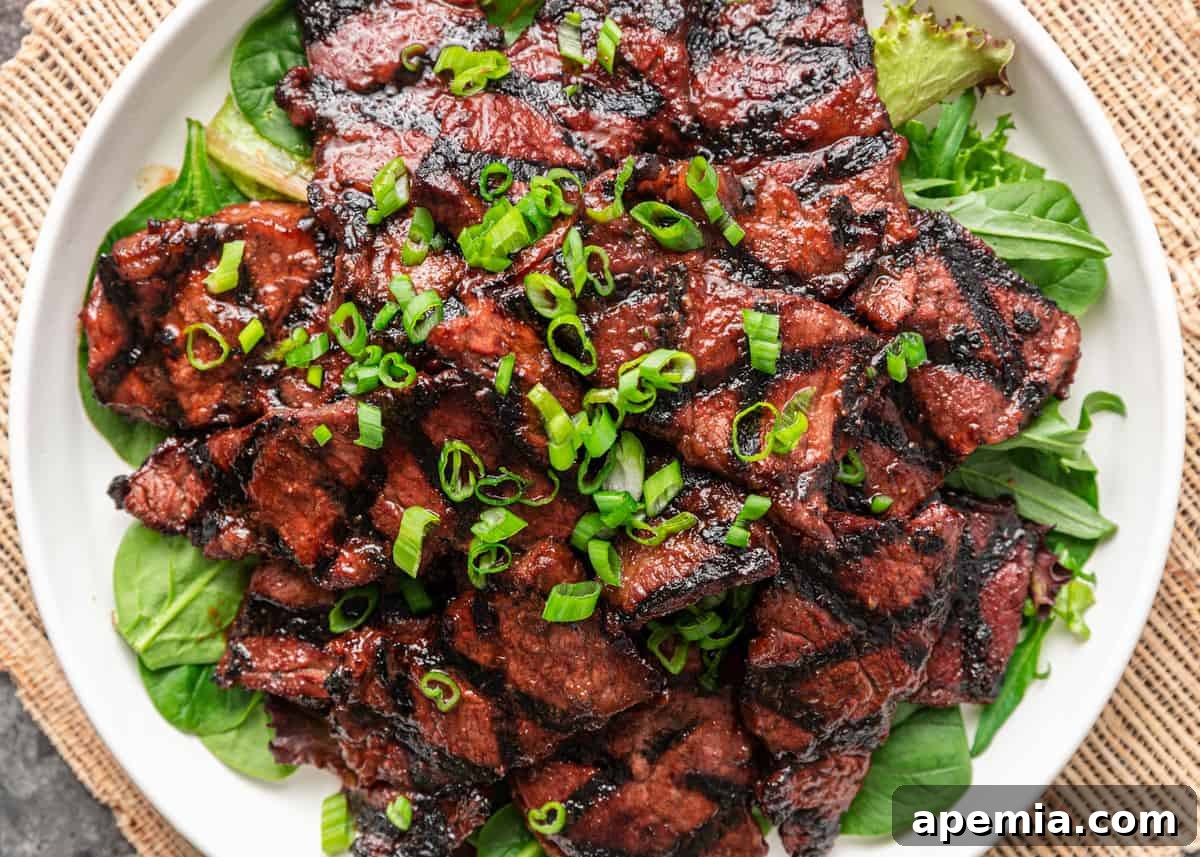 Overhead view: Platter of kalbi ribs over greens