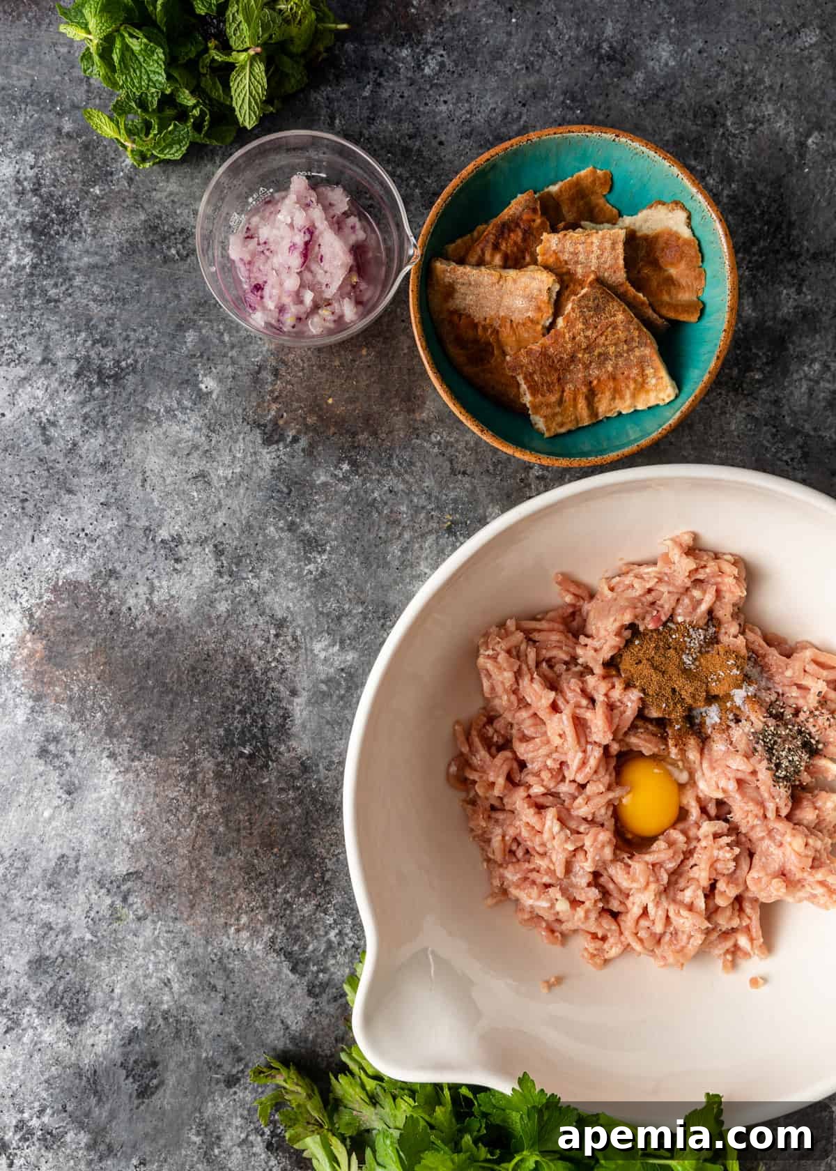 overhead: ingredients to make my chicken kofta recipe