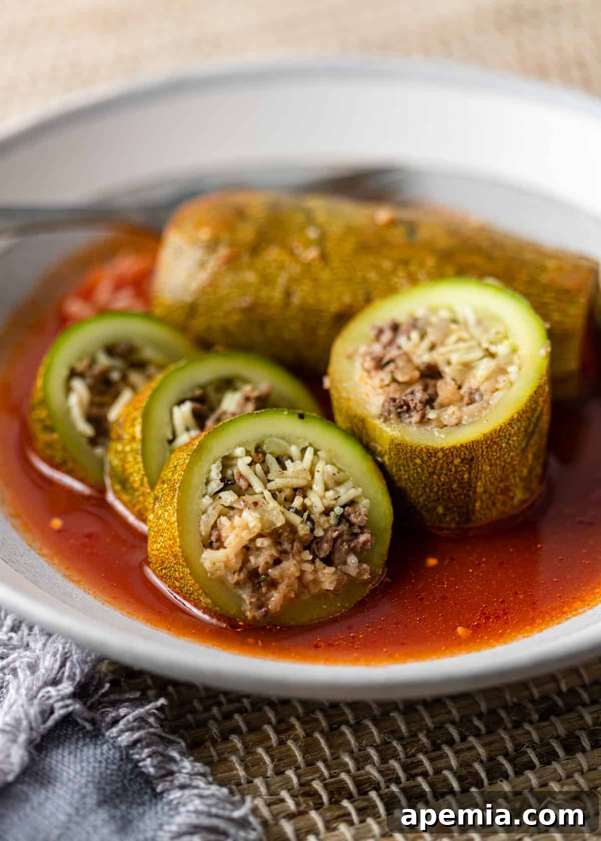 closeup: my stuffed zucchini recipe in a bowl ready to serve