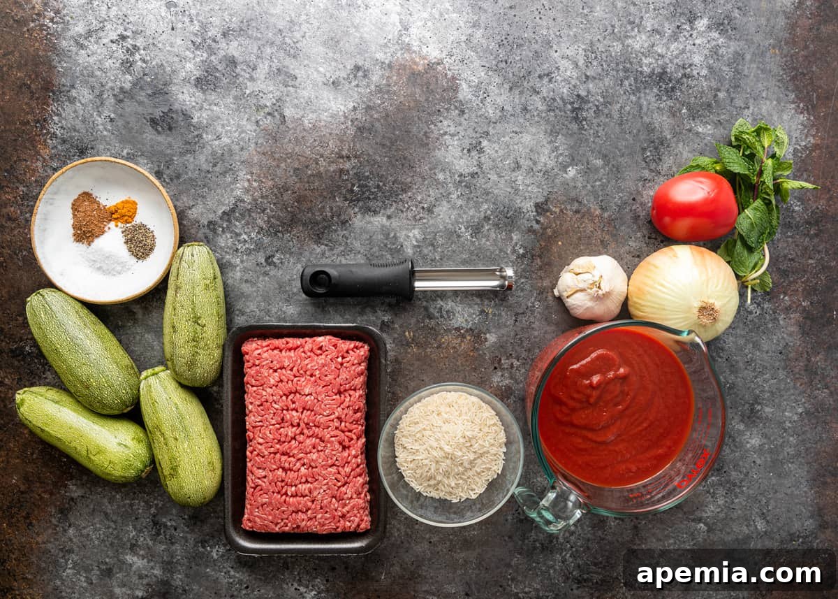 overhead: ingredients to make stuffed squash