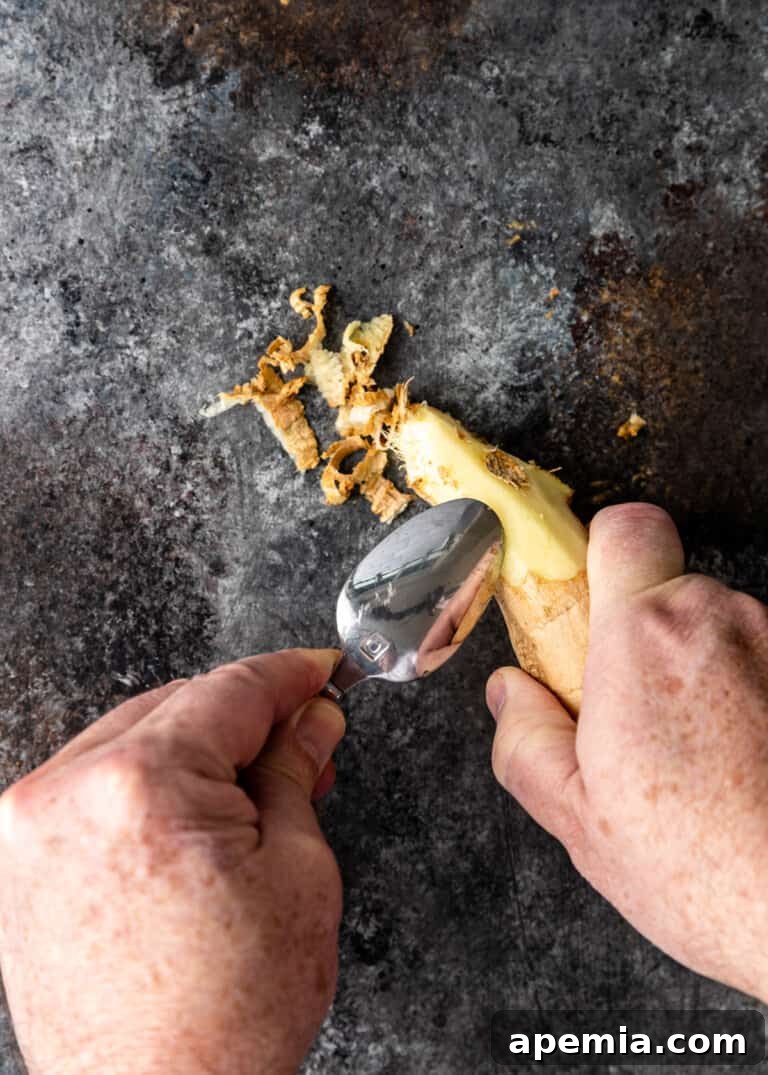 preparing ginger for ginger sauce