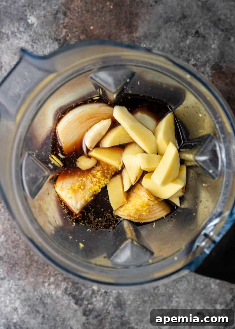ingredients in a blender for ginger sauce
