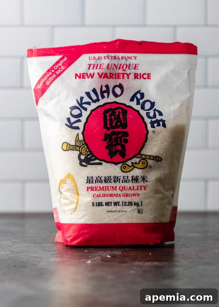 uncooked short-grain rice in a bag, ready for preparation