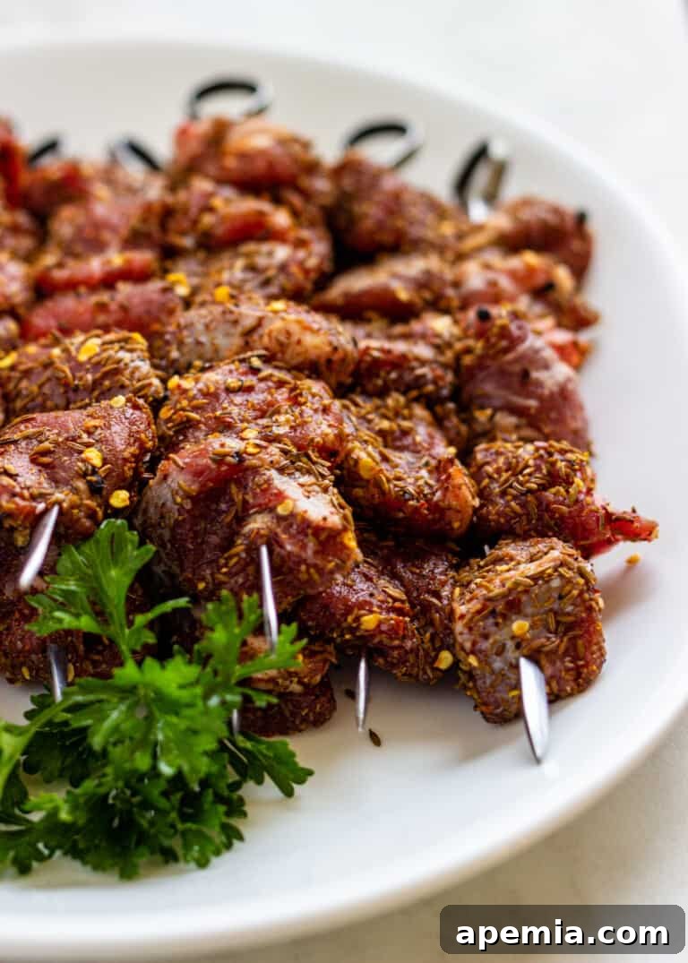 platter filled with my grilled lamb skewer recipe