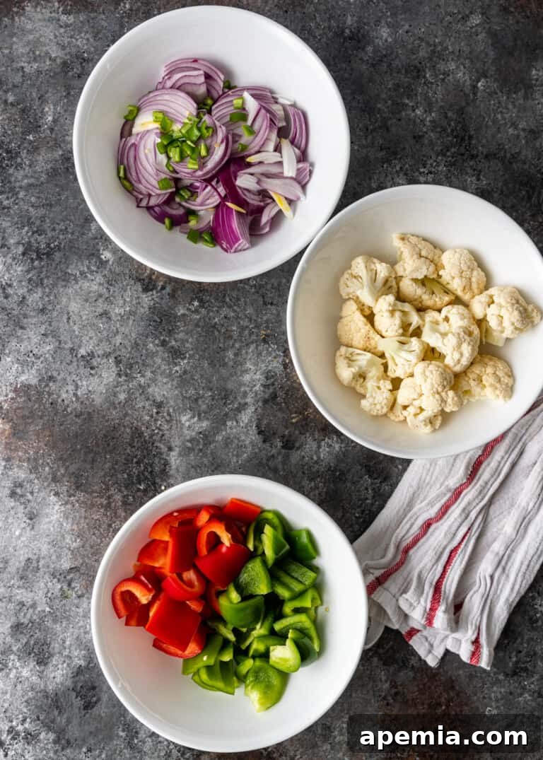overhead: prepared veggies for vegetable jalfrezi