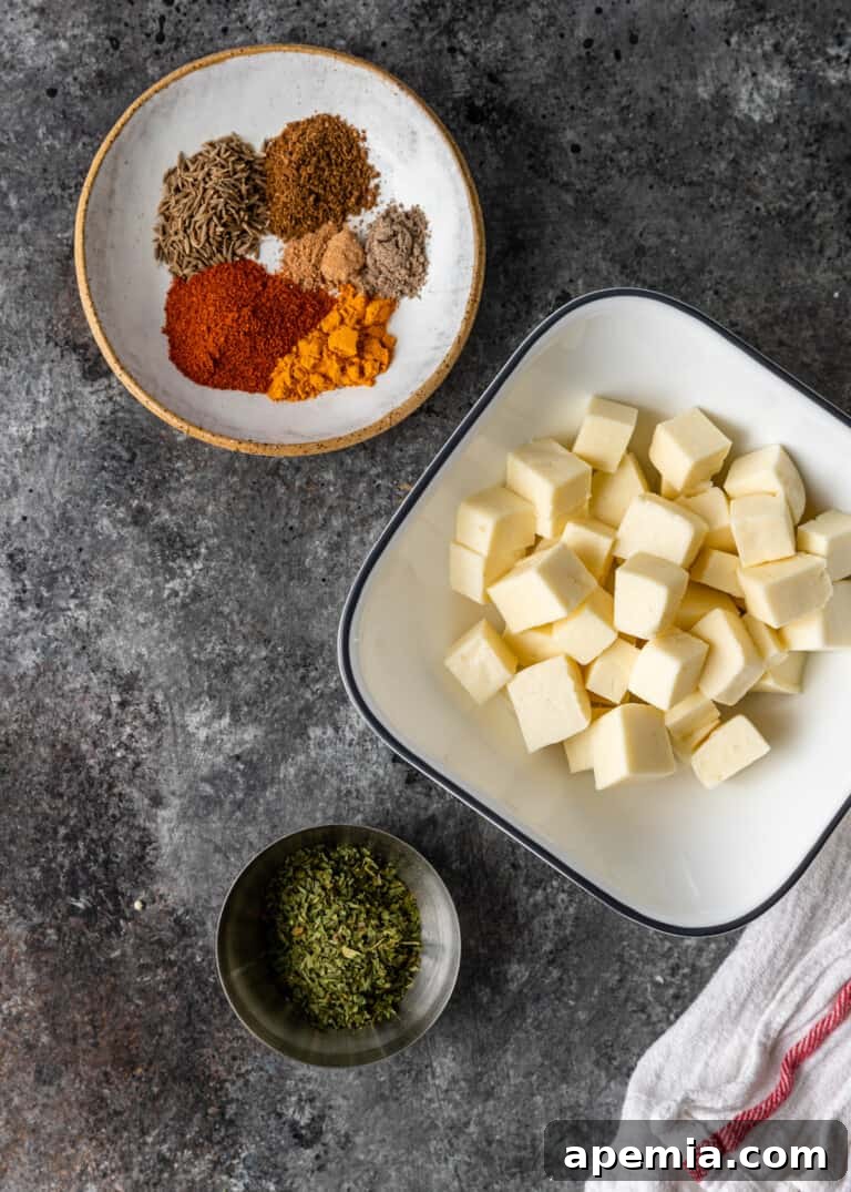 overhead: more prepped ingredients for my vegetable jalfrezi recipe