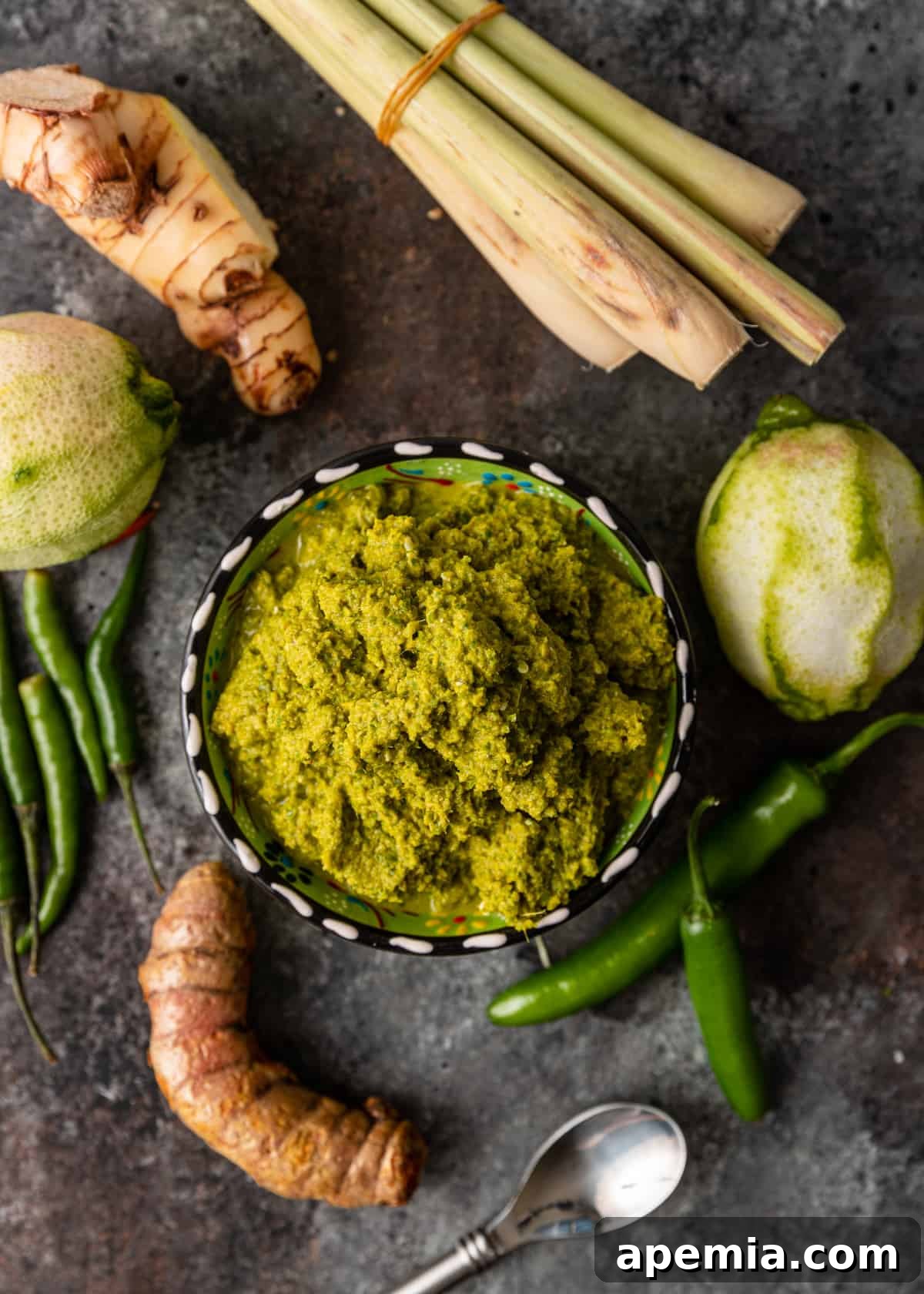 overhead shot of Thai Green Curry Paste