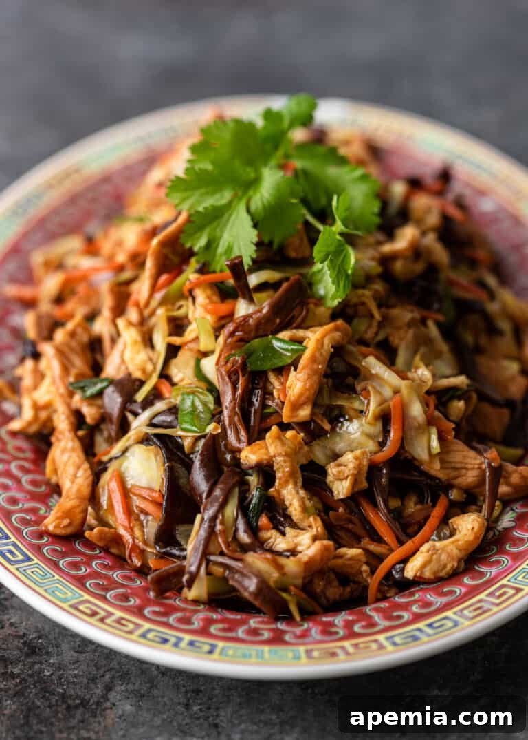 finished Moo Shu Pork dish served on a white plate