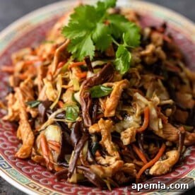 A dish of Moo Shu Pork on a white plate