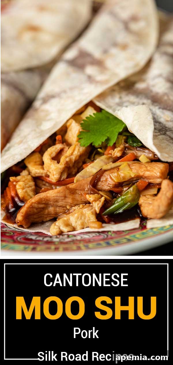 a perfectly wrapped Moo Shu Pork in a tortilla shell on a plate