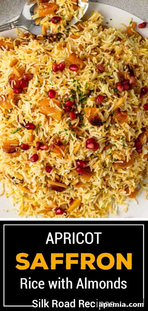 titled image (and shown): Apricot Saffron Rice with Almonds