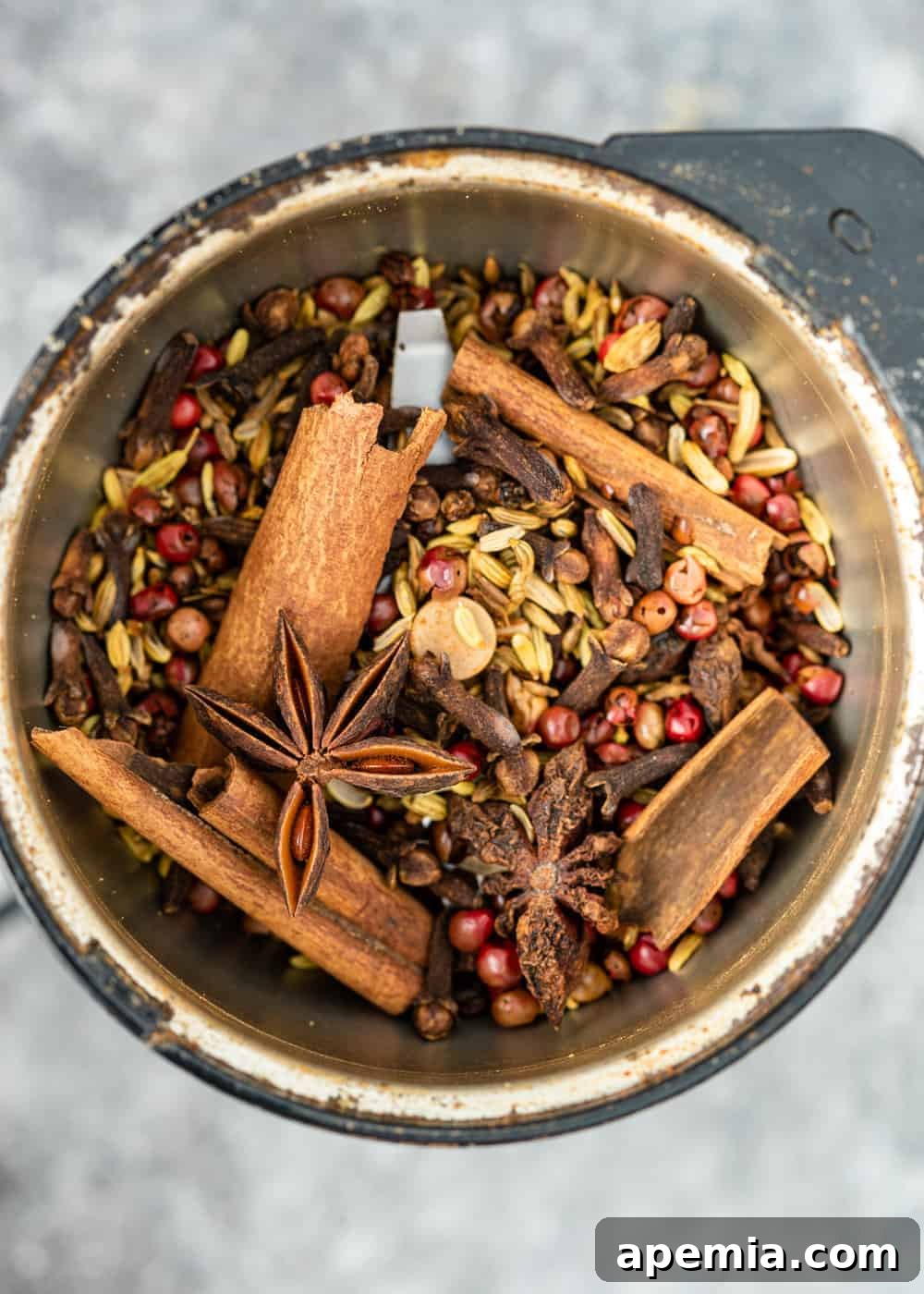 overhead: Chinese 5 Spice in a spice grinder