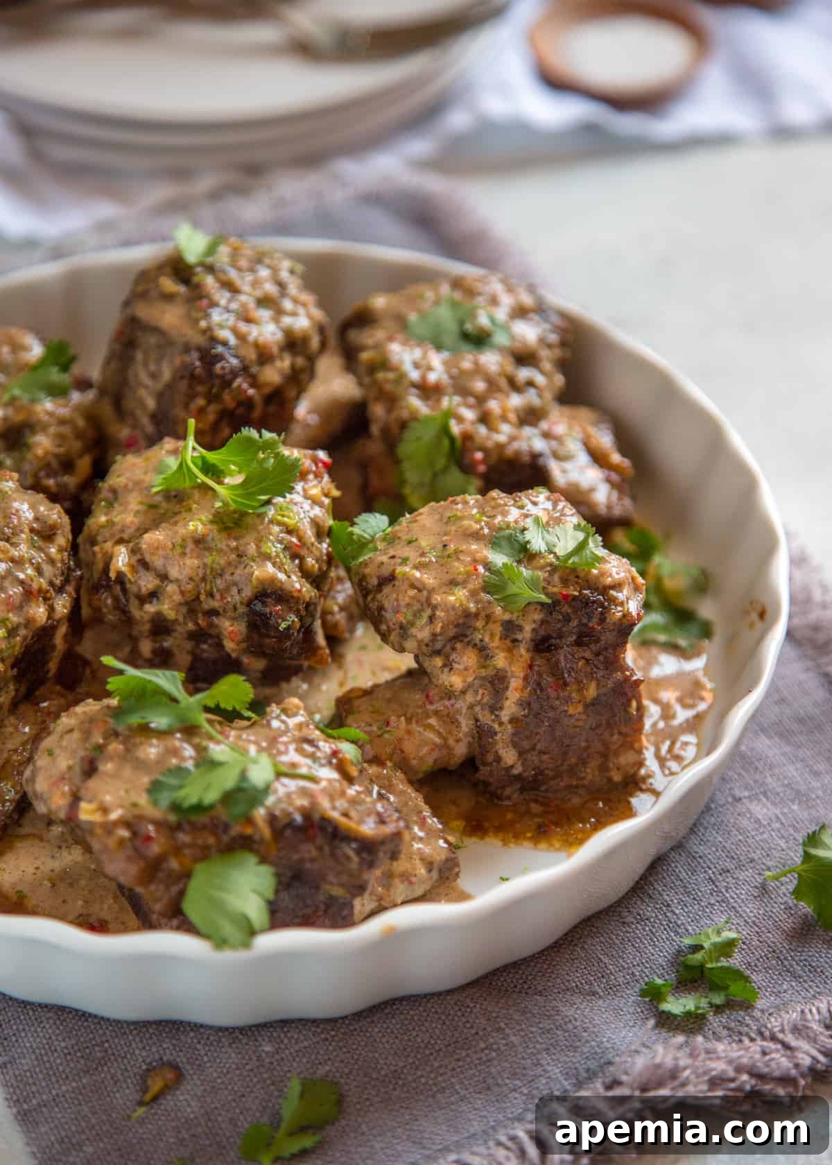 Slow-Cooked Malaysian Beef Short Ribs 3 Malaysian Braised Short Ribs in a dish ready to serve