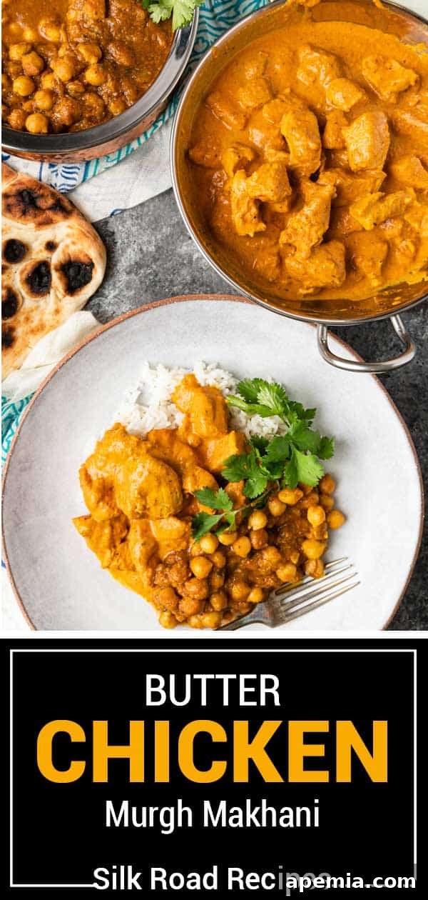 plated butter chicken with chickpeas