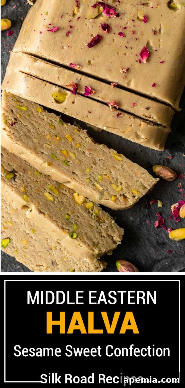 Titled image showing Middle Eastern halva, a sesame sweet confection.