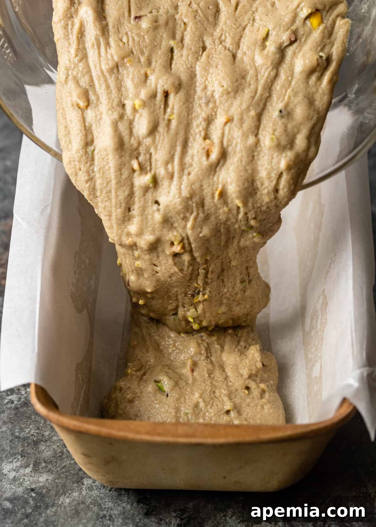 Process shot: Pouring halvah batter into pan