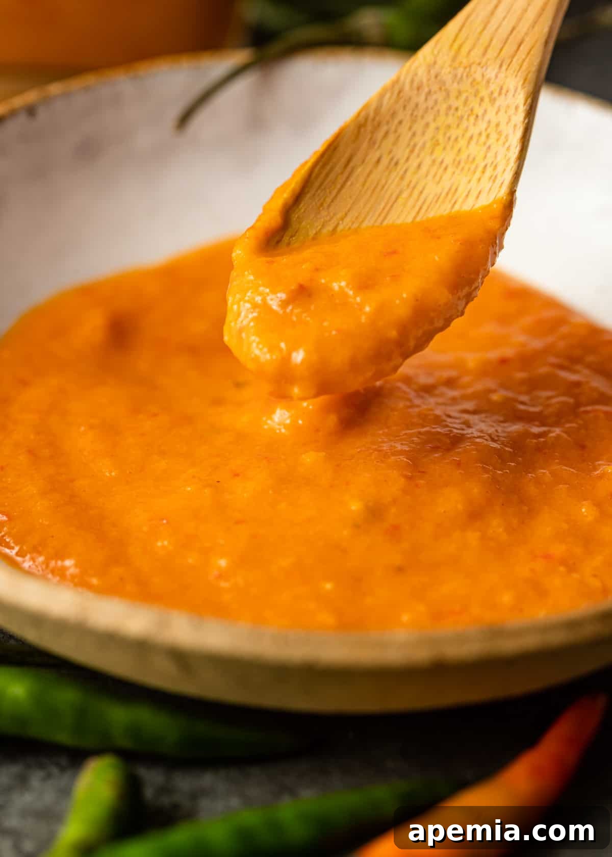 bowl with Peri Peri Sauce and a wooden spoon