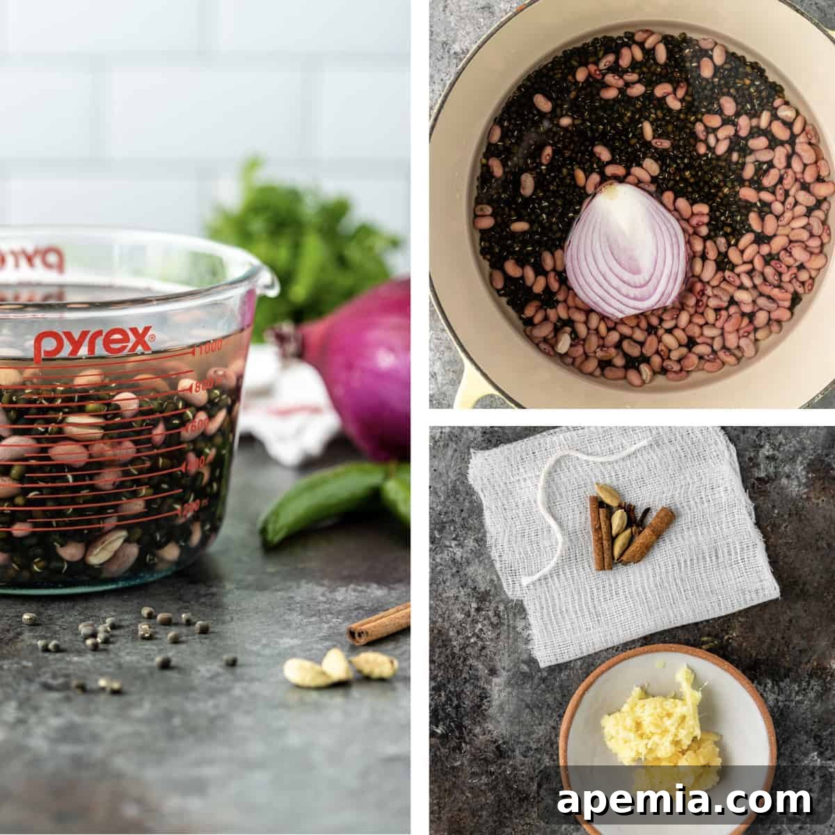 Ultimate Creamy Dal Makhani 3 photo collage shows steps to making a dal makhani recipe