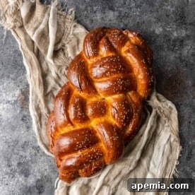 Delicious Challah bread, golden and perfectly braided.