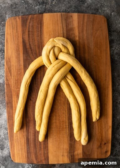 Center two ropes intertwining in the Challah braid.