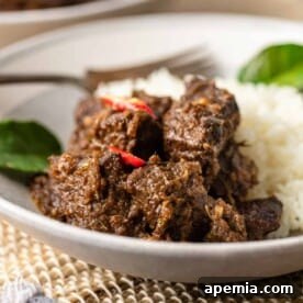 Delicious Beef Rendang Curry dish, rich in flavor and tender beef.