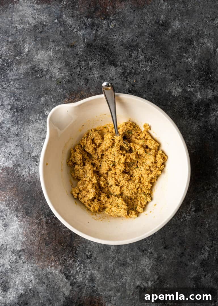 overhead process shot: matzo ball mixture in bowl