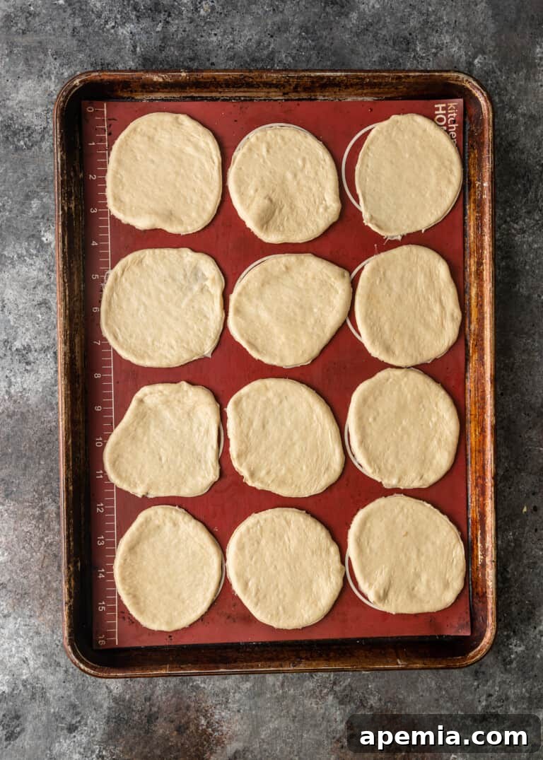 overhead process shot: dough circles on baking sheet