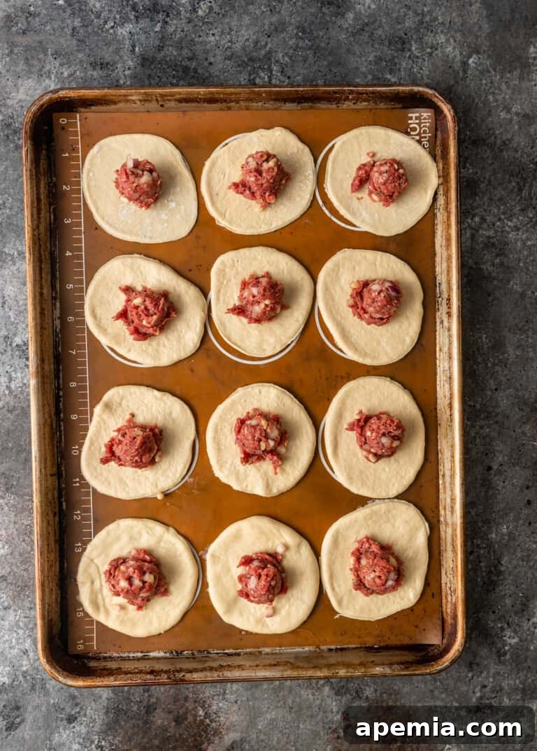 overhead process shot: adding filling to dough