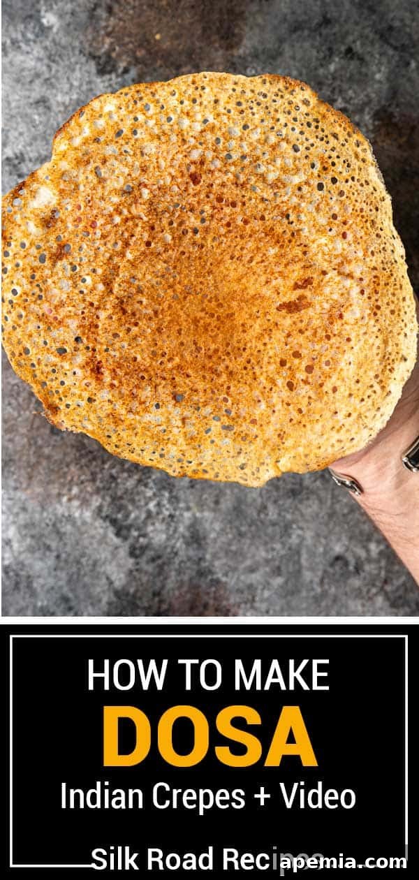 titled image (and shown): how to make dosa indian crepes +video