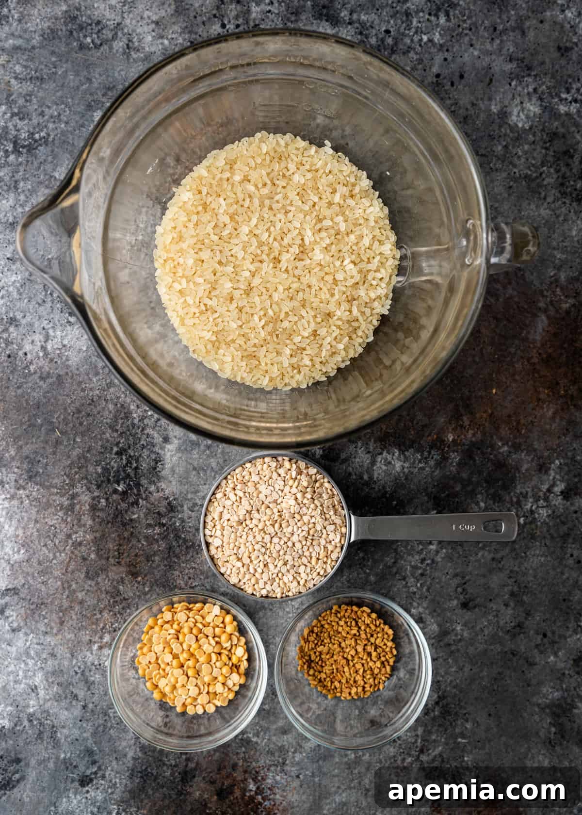overhead: dry ingredients in bowls