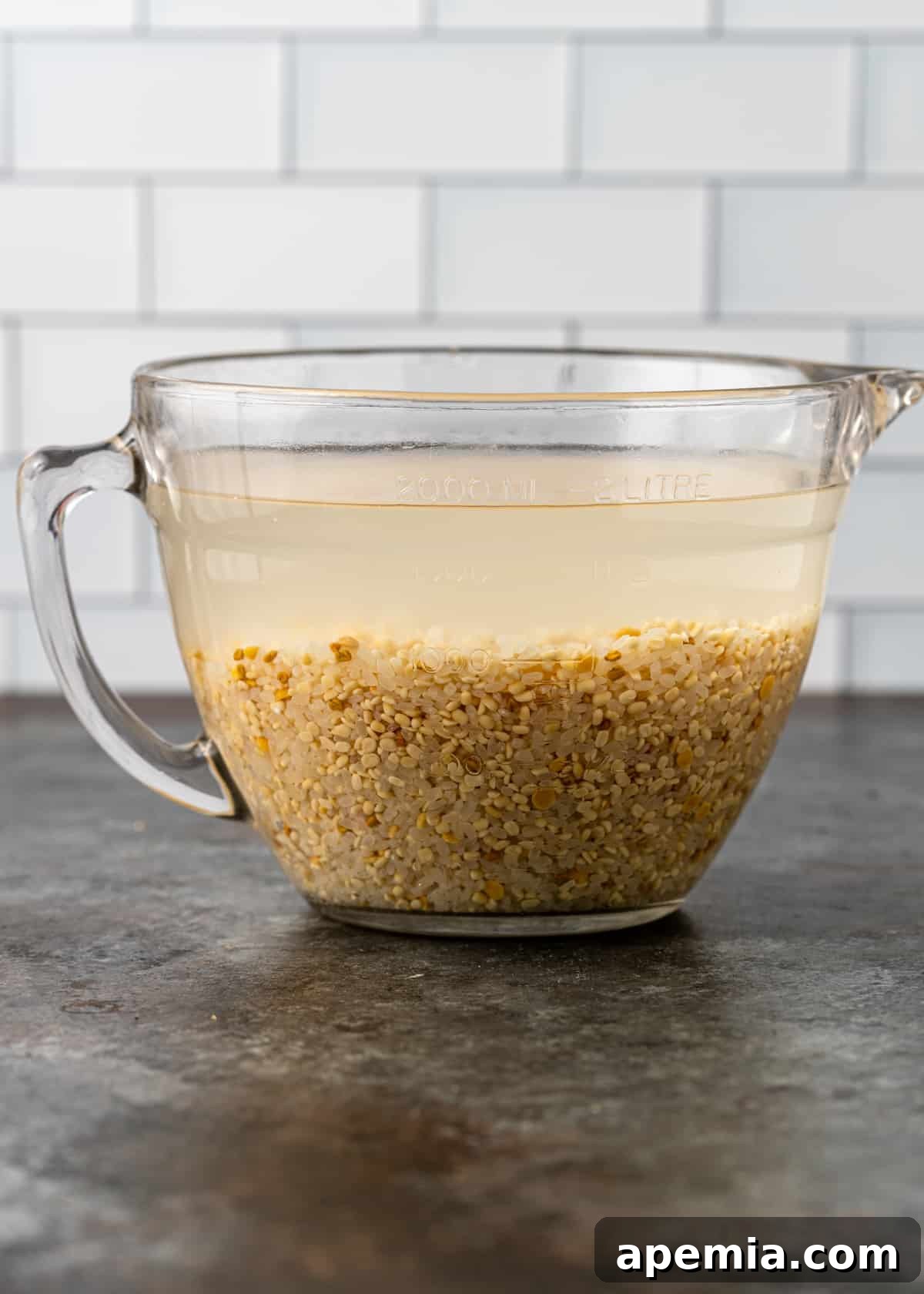 side view: soaking ingredients in water