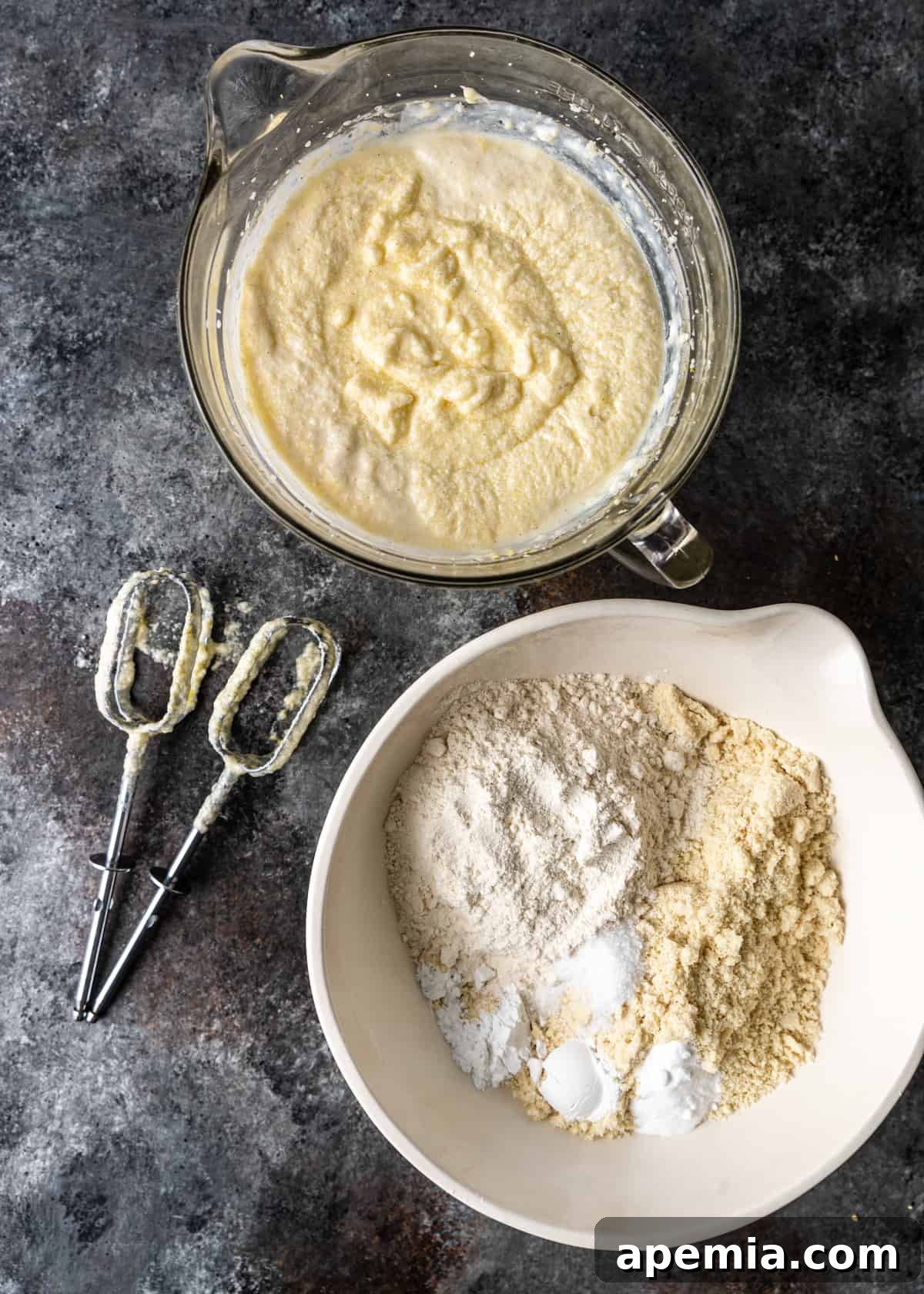 Overhead arrangement of all ingredients required for making the Persian love cake recipe, ready for preparation.