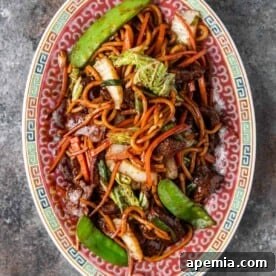 Beef Lo Mein Stir Fry, a delicious and easy homemade Chinese noodle dish.