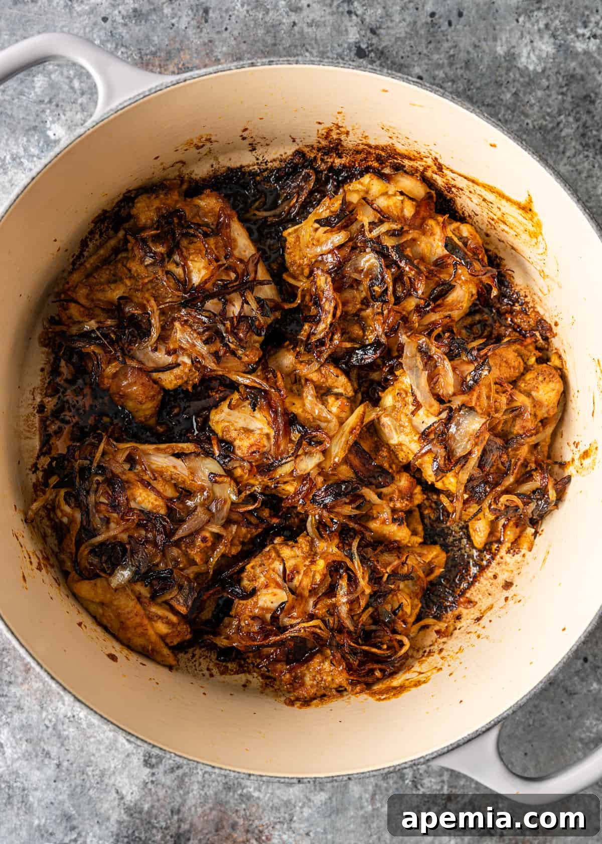overhead process shot: crispy onions in pan