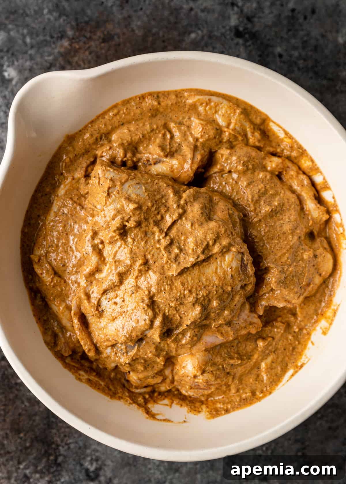 overhead: marinating chicken for my biryani recipe