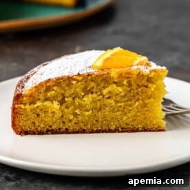 The finished Greek Olive Oil Cake, beautifully presented.
