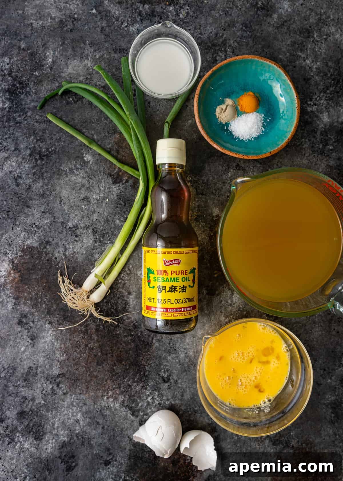 overhead: ingredients to make the egg drop soup recipe
