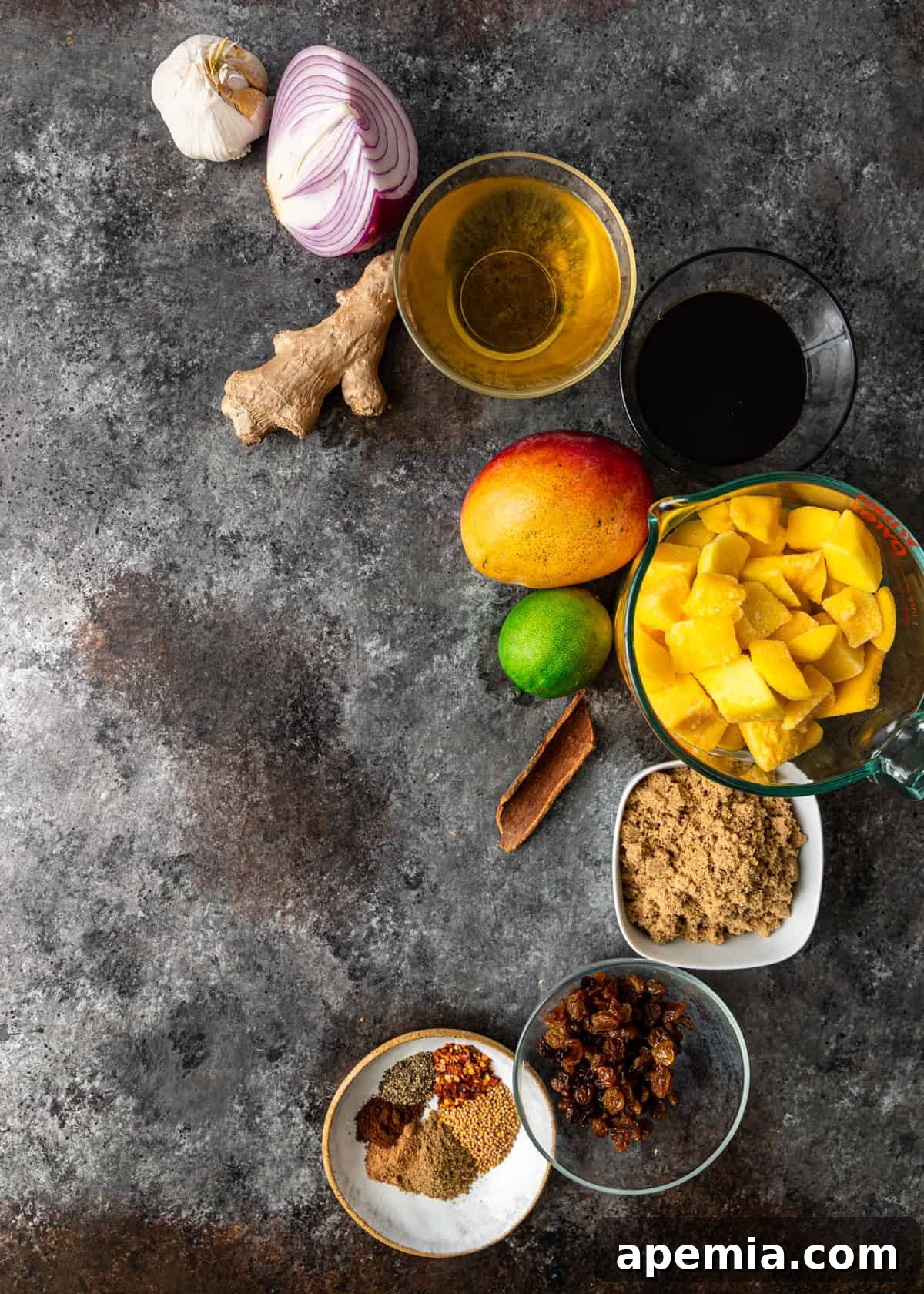 Mastering Major Grey Chutney 4 Selection of fresh ingredients laid out on a table, ready to make Major Grey Chutney