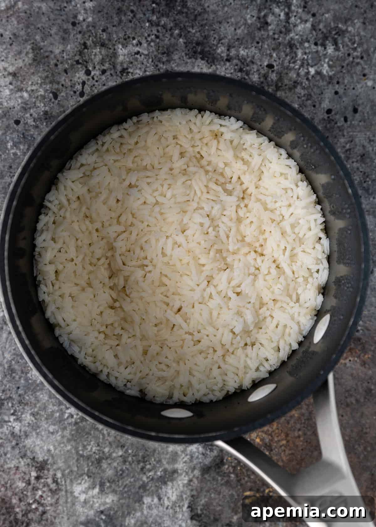 cooked rice in a pan