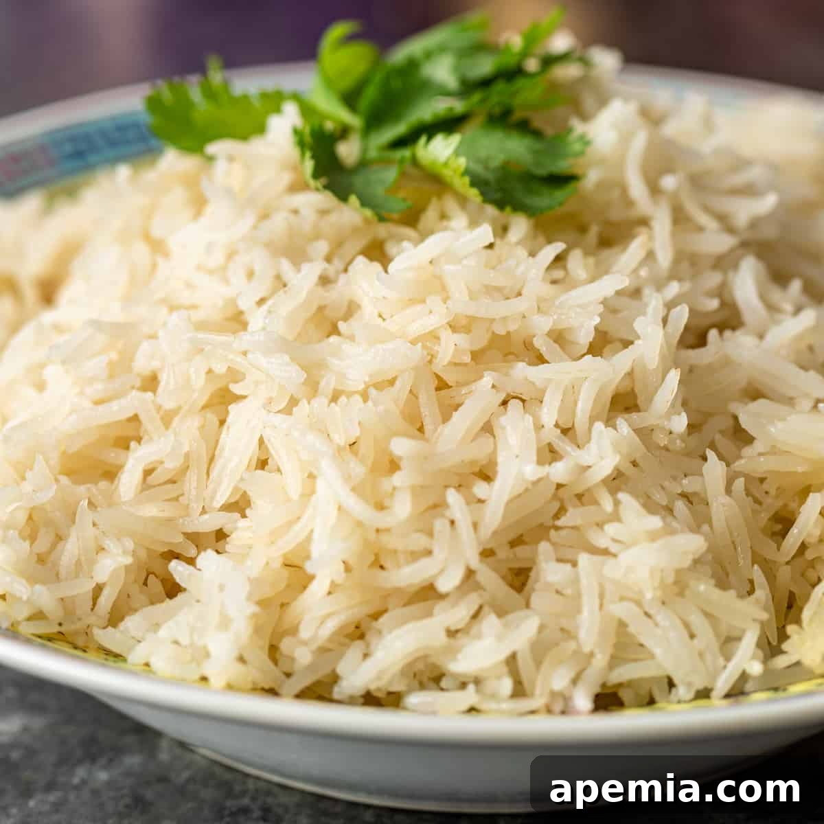 fluffy white basmati rice in bowl ready to serve