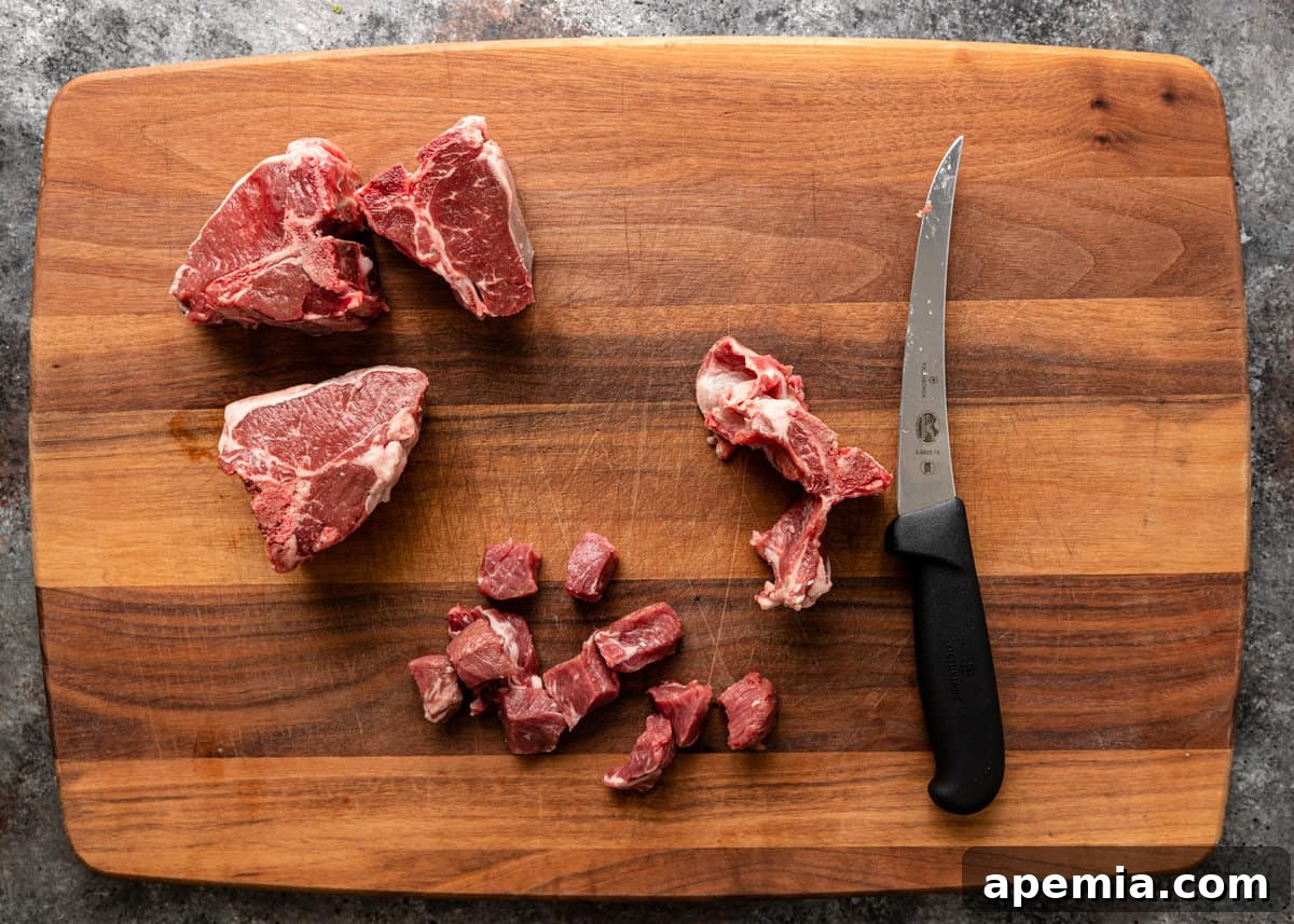 slicing lam into bites