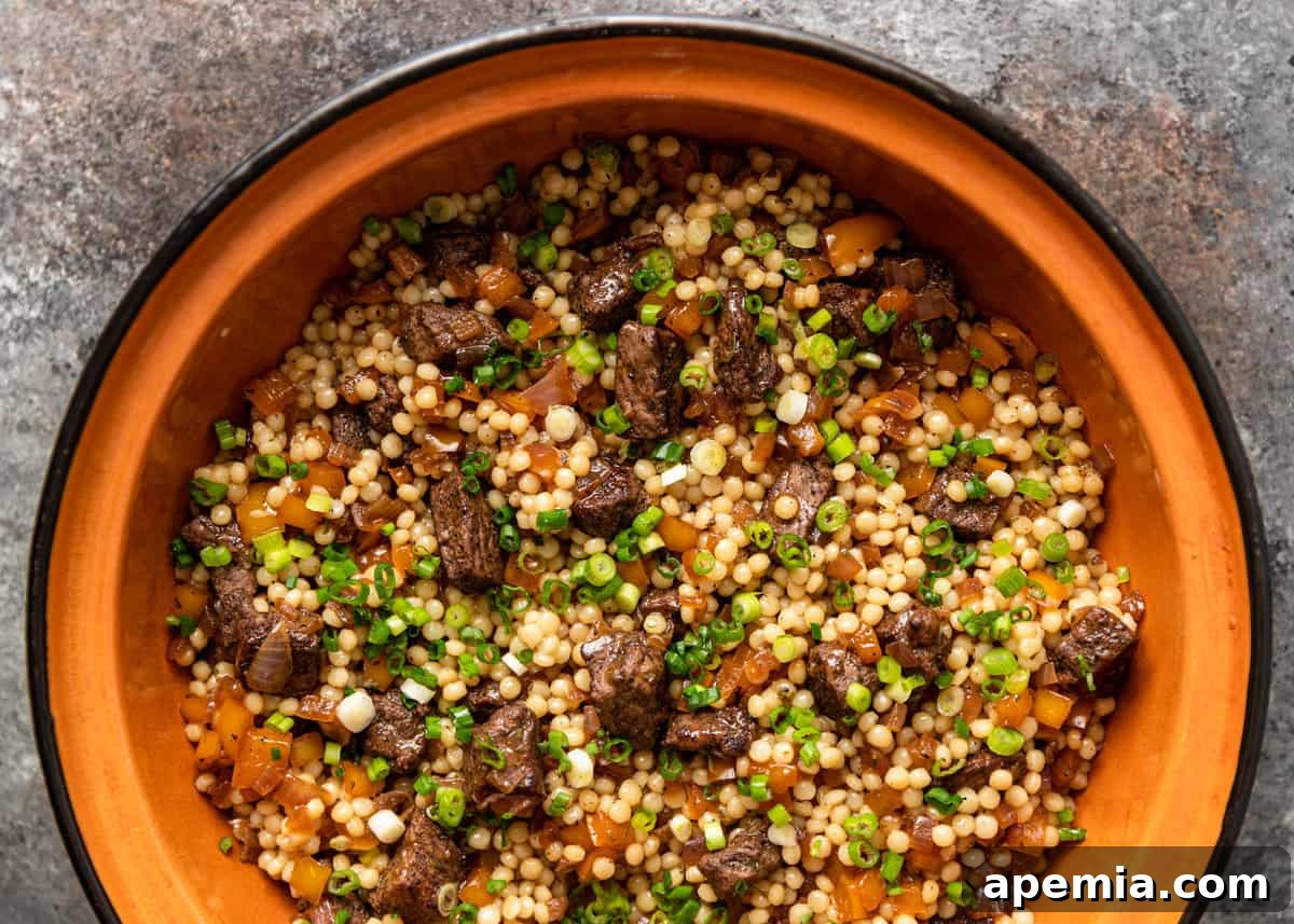overhead view of Lamb and Pearl Couscous Recipe