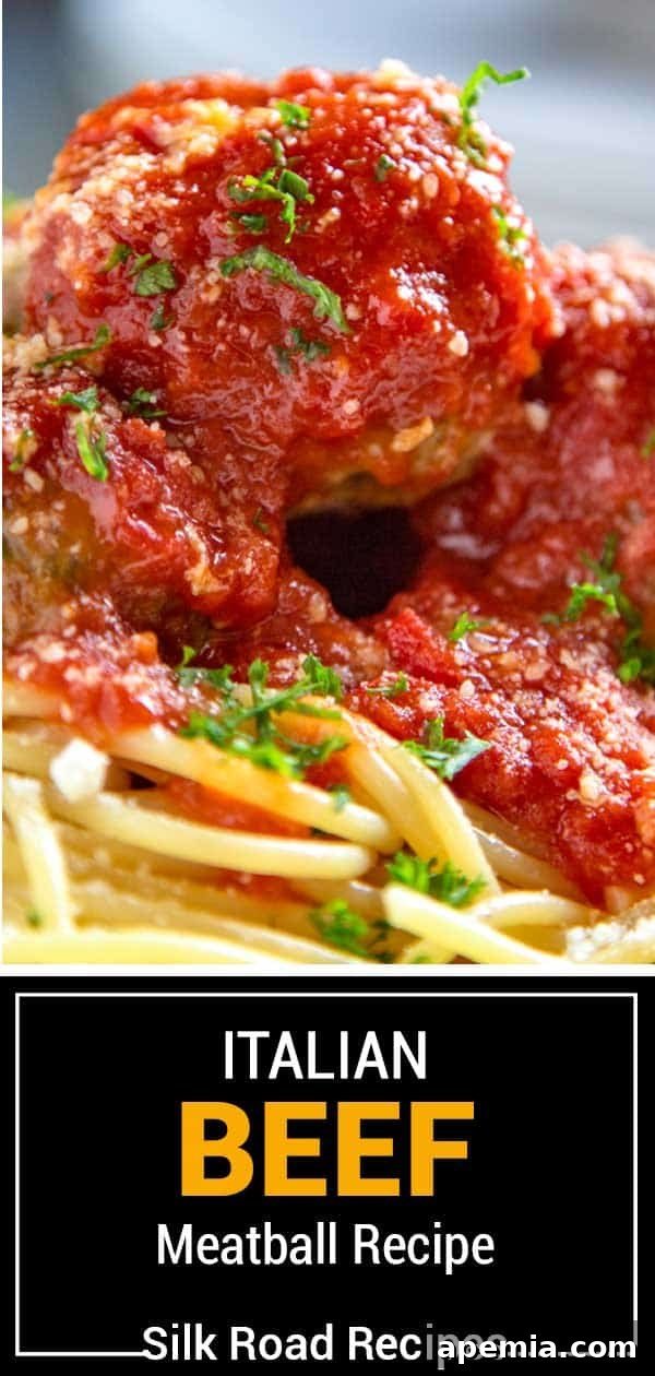 Large, appetizing image displaying the finished Italian beef meatballs ready to be served, highlighting their delicious texture.
