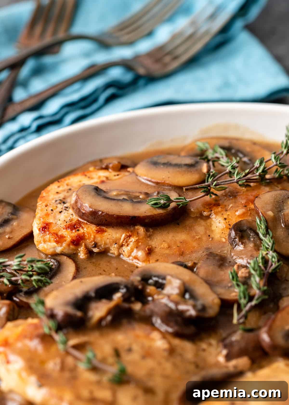 Rich and Creamy Marsala Chicken 3 closeup of Chicken Marsala