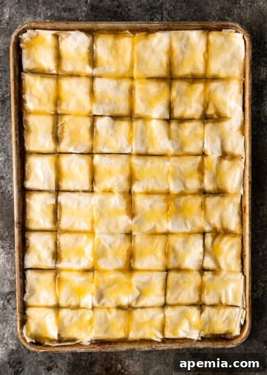 Sweet Greek Baklava Made Simple 16 butter soaked phyllo for baklava in pan