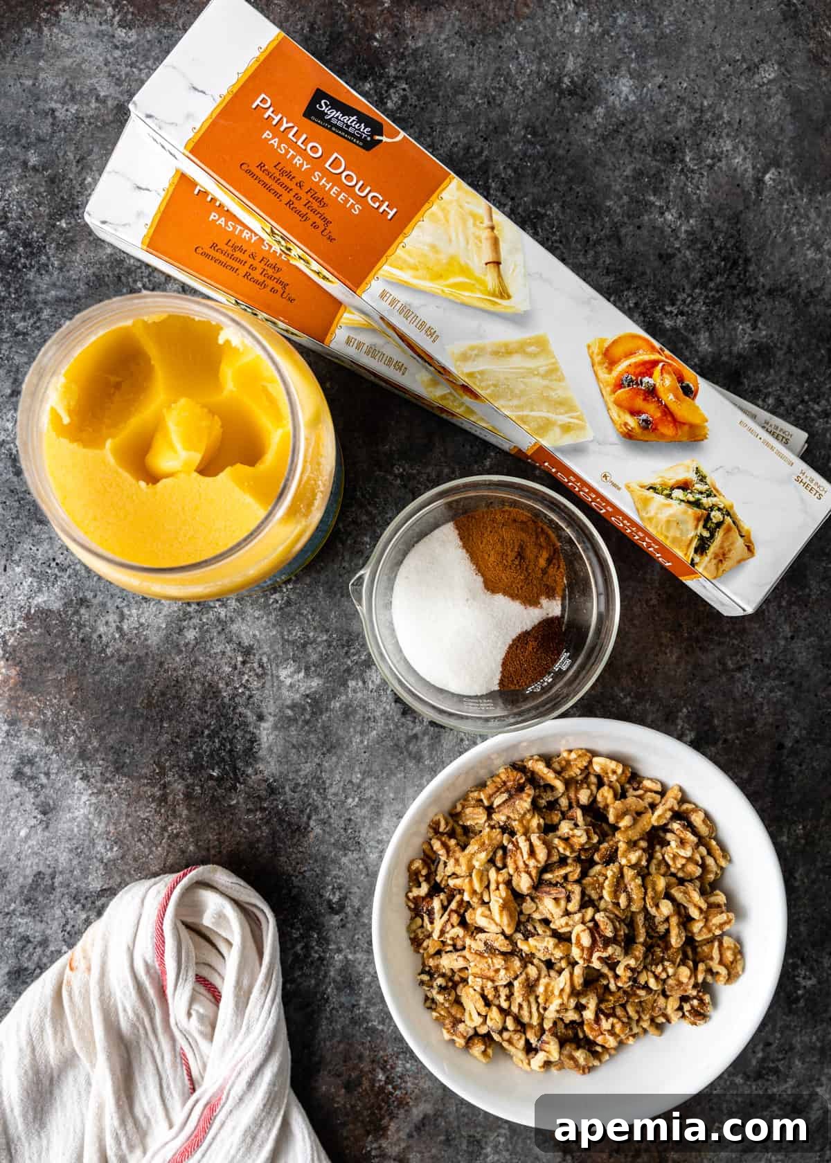 Sweet Greek Baklava Made Simple 5 top down view of baklava ingredients